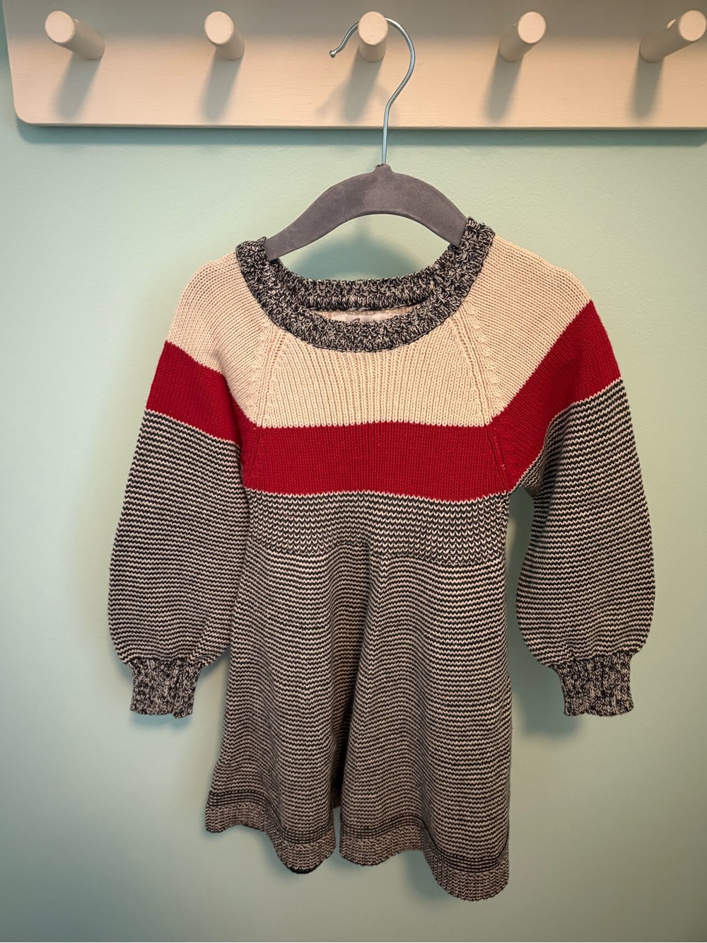 Roots Kids Striped Crewneck Dress in Red, Cream, and Gray